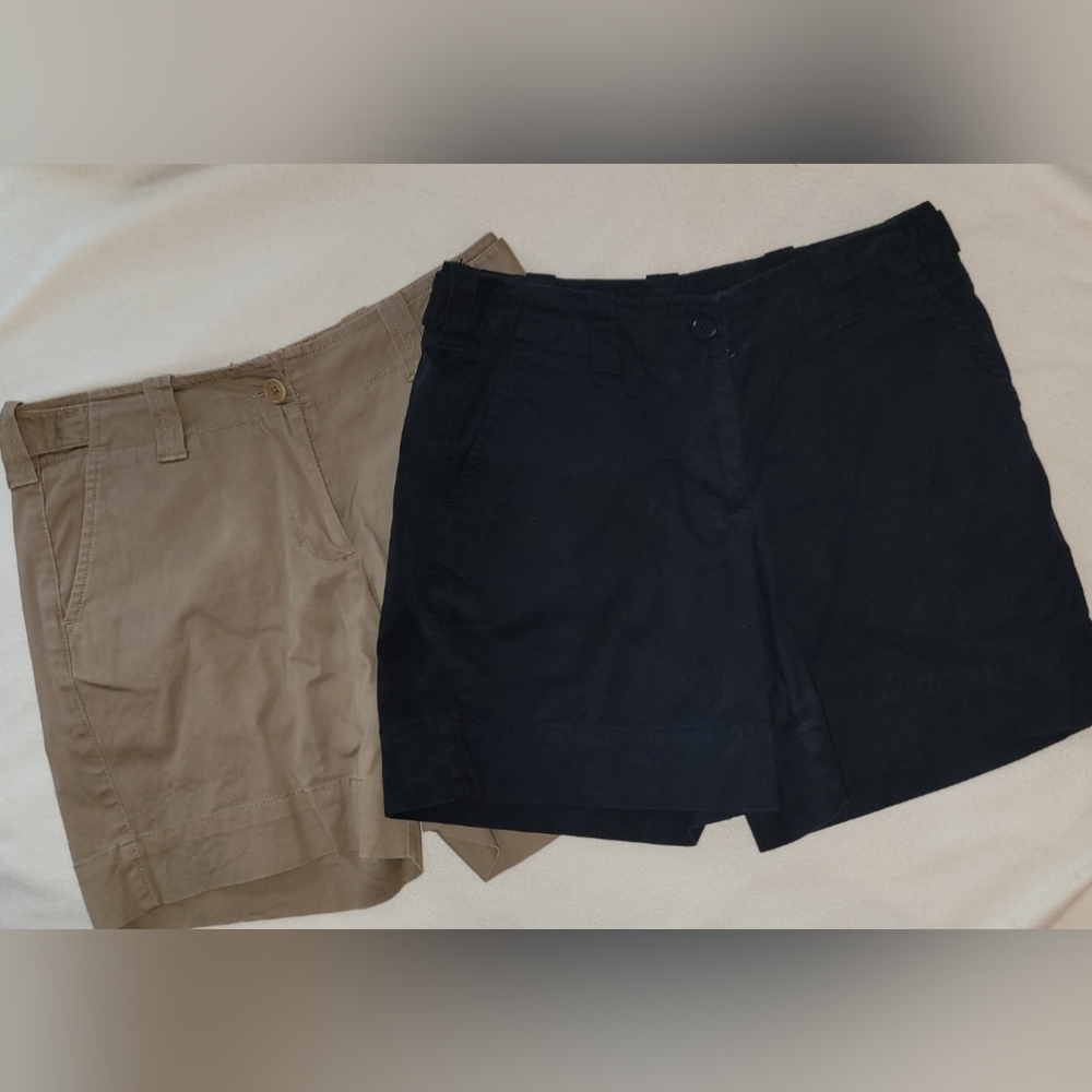 Lot Of 2 Talbots Chino Twill Shorts Sz 2 Petite Stretch Adjustable Waist